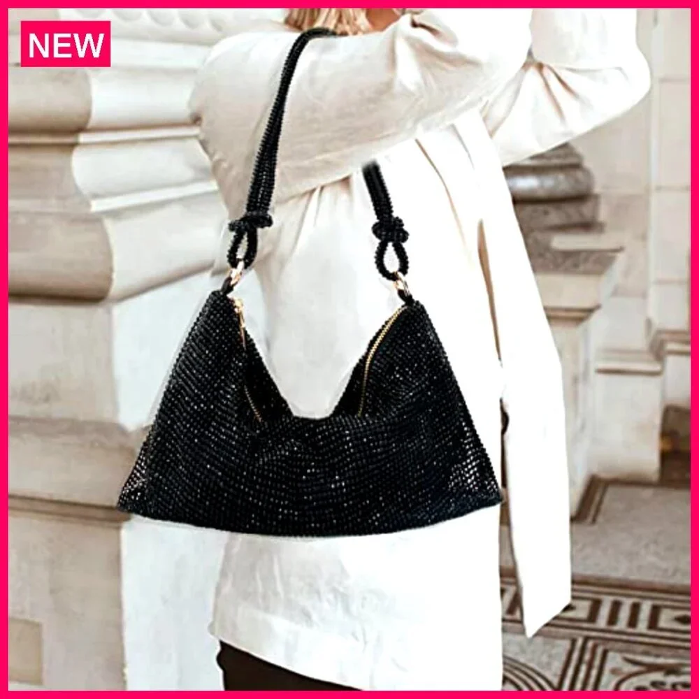 Rhinestone Evening Bag Sparkly Hobo Purse Formal Party Wedding Prom - Picture 4 of 8